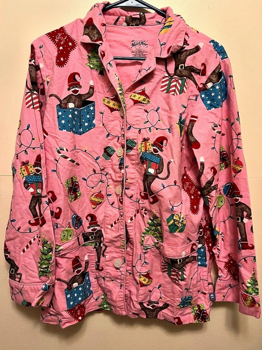 Nick & Nora Sock Monkey Christmas Pajama Flannel Set Small